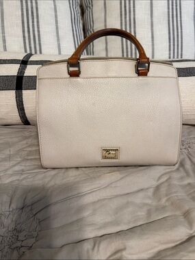 Dooney & Bourke Cream Satchel with Brown Handles